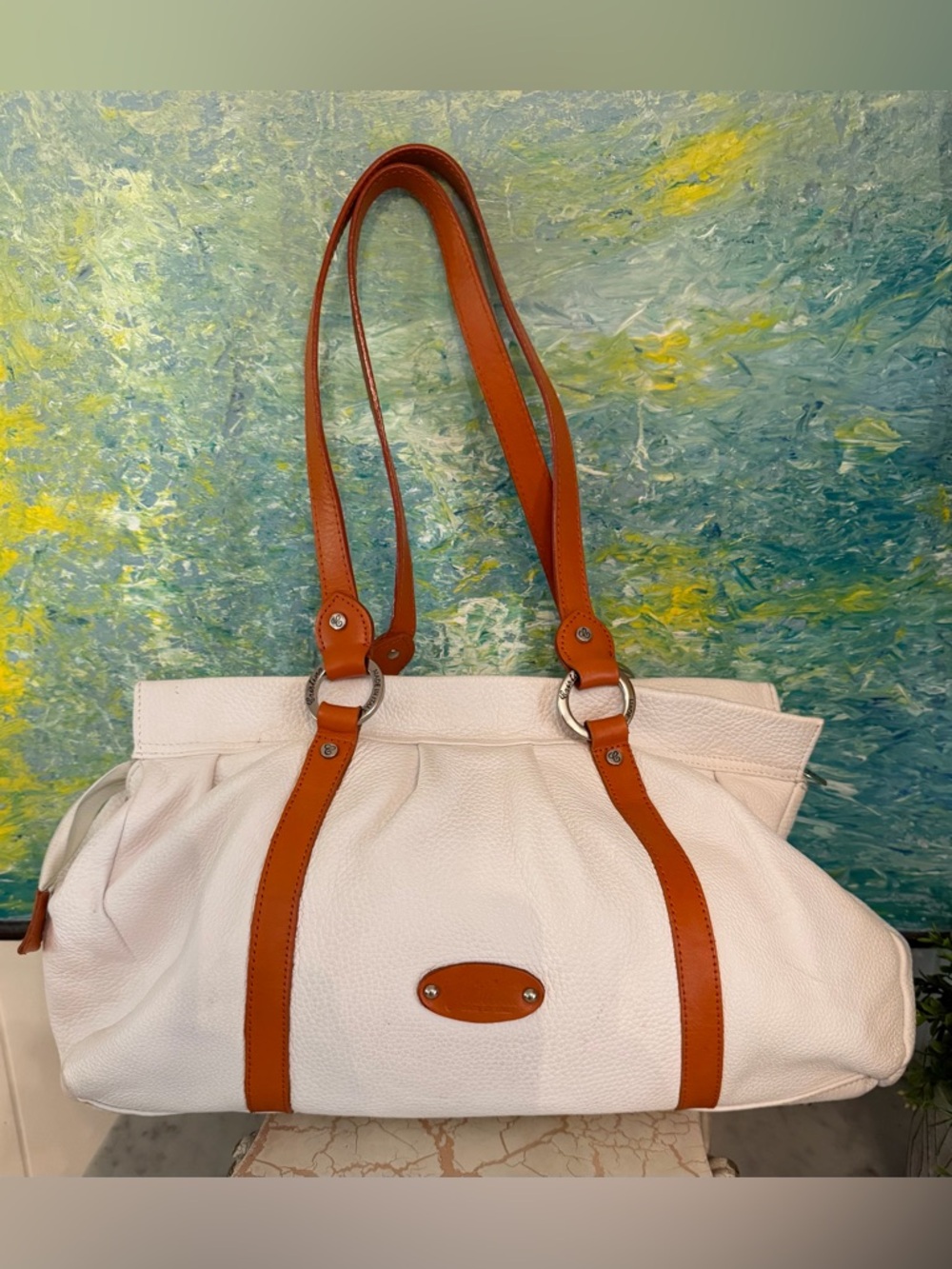 Cristina of Italy White Pebble Leather Tote/Shoulder Bag